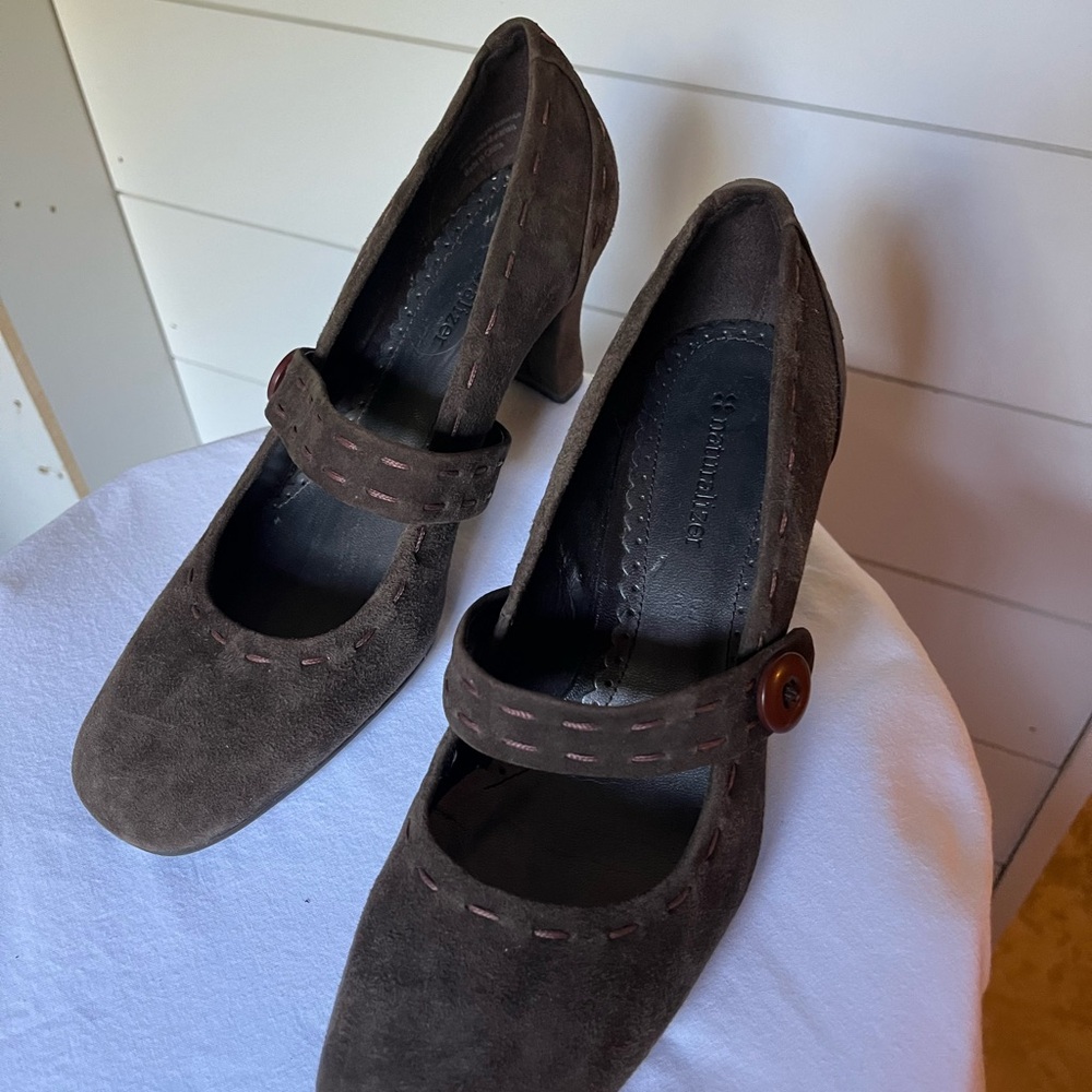 Naturalizer Dark Brown Suede Mary Jane Heels